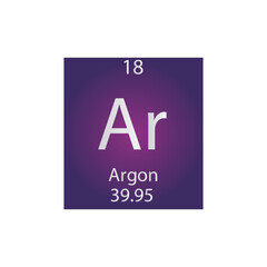 Ar Argon Noble gas Chemical Element Periodic Table. Simple flat square vector illustration, simple clean style Icon with molar mass and atomic number for Lab, science or chemistry class.