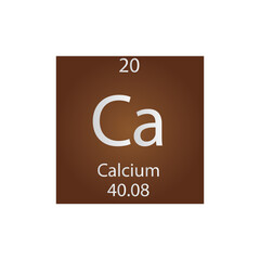 Ca Calcium Alkaline earth metal Chemical Element Periodic Table. Simple flat square vector illustration, simple clean style Icon with molar mass and atomic number for Lab, science or chemistry class.