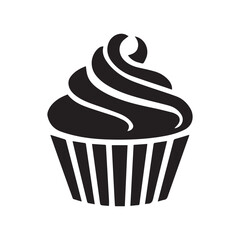 Birthday cupcake silhouette icon. Vector template for tattoo or laser cutting.