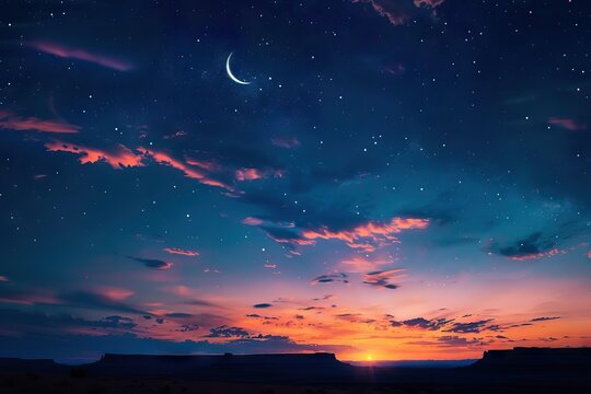 Sky night stars and moon  islamic night  sunset  twilight