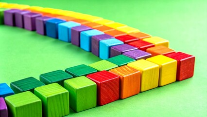 Obraz premium Vibrant Long Exposure of Colorful Blocks Against a Lush Green Background for Creative and Artistic Stock Photography