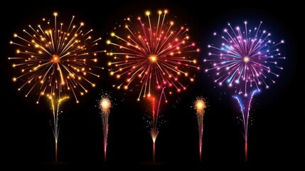 Five big fireworks on dark city sky