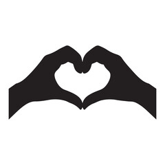 Fototapeta premium Two hands forming a heart shape. Hand silhouettes making a hand heart gesture. Black silhouettes on transparent background