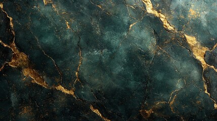 A textured dark green marble background with golden veins, suitable for design projects.