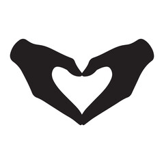 Two hands forming a heart shape. Hand silhouettes making a hand heart gesture. Black silhouettes on transparent background