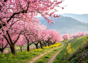 Vibrant Spring Bloom: Cherry Blossoms in Full Glory, Capturing the Essence of Nature’s Abundance and Refreshing Beauty, Perfect for Spring-Themed Projects and Celebrations.