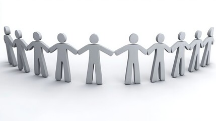 A diverse group of abstract figures holding hands in a circle, symbolizing unity and cooperation.