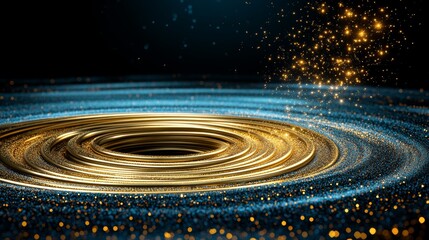 Fototapeta premium Abstract Golden Ring with Blue Glitter and Sparkle Background