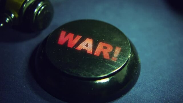 Judge's gavel strike and War! text