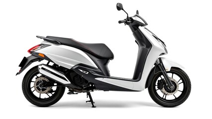 Modern black and white moto scooter isolated on a white background, trendy, modern, vehicle
