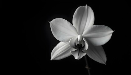 Fototapeta premium a white orchid with intricate petals isolated on a smooth black background create with ai