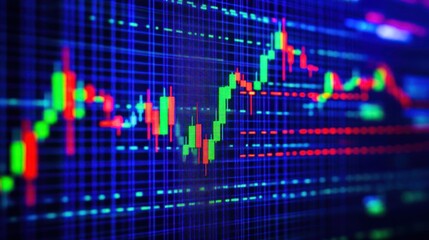 Fototapeta premium A vibrant digital stock market chart displaying fluctuating prices and trends.