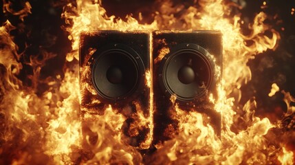 Two speakers engulfed in flames, emphasizing intensity and energy.