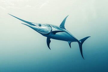 Obraz premium A marlin swims gracefully through clear blue waters in the ocean during daylight hours