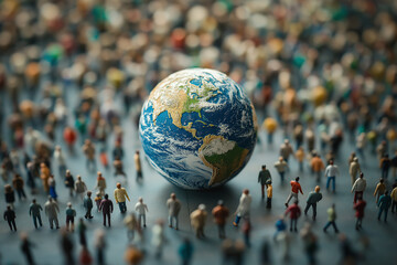 Menschenmenge um die Erde, Darstellung globaler Verbundenheit

