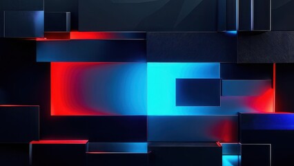 Fototapeta premium Abstract geometric composition with glowing blue and red elements.