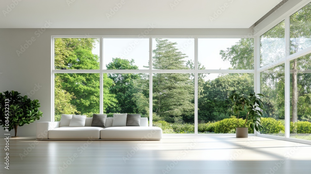 Leinwandbilder this bright, open living room features large windows that showcase a lush green view, creating a rel