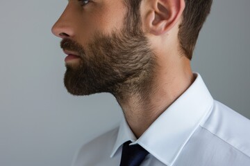 Obraz premium Attractive businessman with neat beard in white office attire.