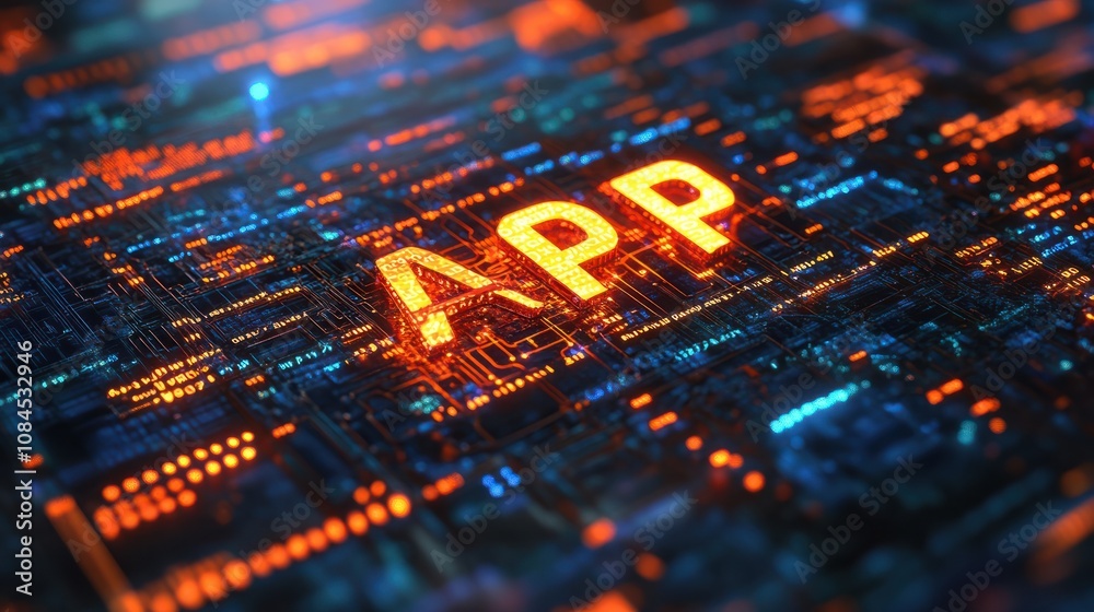 Fototapete a 3d text api on top of an abstract digital background