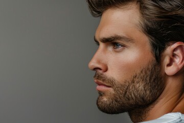 Fototapeta premium Close up photo of man after skincare treatment looking confident.