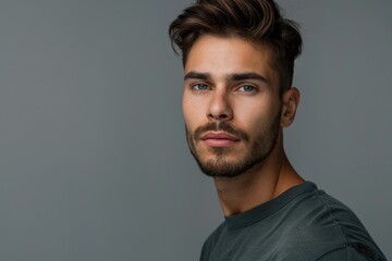 Fototapeta premium Close up photo of man after skincare treatment looking confident.