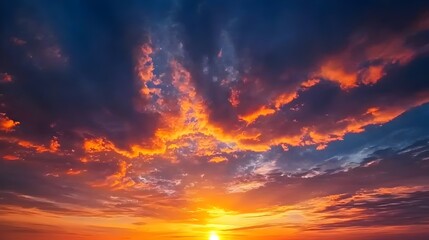 Fototapeta premium Vibrant Sunset Sky with Dramatic Clouds