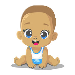 Baby with beautiful blue eyes and straight hair, boy 1-3 years old vector.