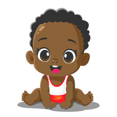 Obraz premium Child with beautiful brown eyes, boy 1-3 years old, piccaninny vector illustration.