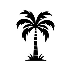Black palm tree icon isolated on white background. Palm tree design for posters