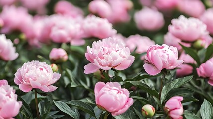 Pink Peonies in Full Bloom Close-Up