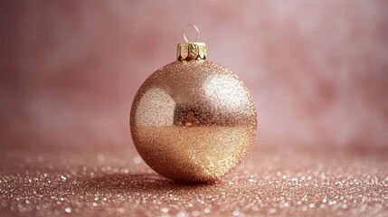 Shimmering golden christmas ornament on a sparkling background