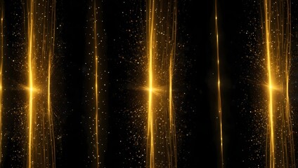 Vertical golden lines with light and sparkles on a black background.

