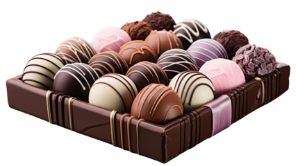 A classic gift box filled with assorted chocolates, perfect for any chocolate lover, isolated on transparent background.