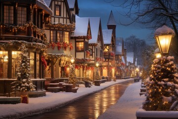 Fototapeta premium Festive Winter Wonderland in Quaint Town
