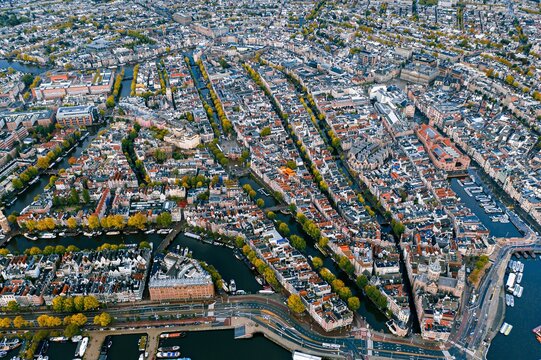 Fototapeta Aerial above Amsterdam, The Netherlands