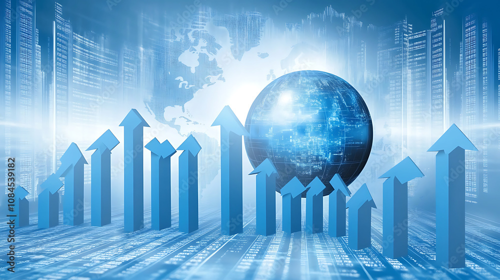 Leinwandbilder a digital background featuring blue graphs and arrows, representing stock market data with the globe
