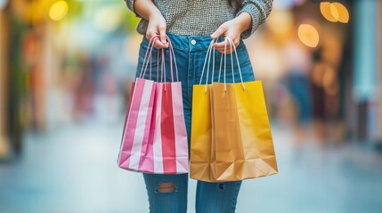 Woman Holding Colorful Shopping Bags in Mall