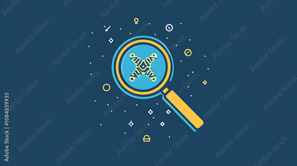 Poster a magnifying glass over an icon of dna, representing the detailed study and understanding of pattern