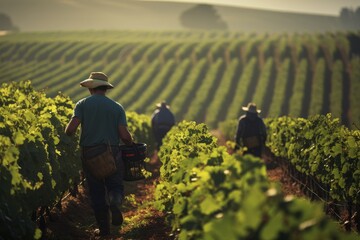 Vineyard Workers Amidst the Vines