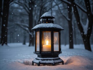 lantern in snow