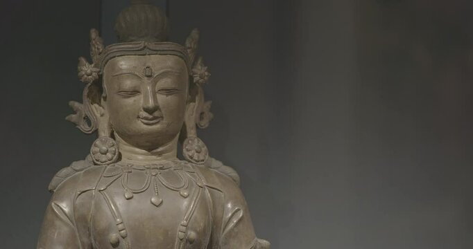 Close-up view on Gilt Bronze Statue Of Vairocana -also Mahavairocana- Ungraded C LOG 2 Is Cosmic Buddha From Mahayana And Vajrayana Buddhism. In Conception Of Five Jinas Of Mahayana And Vajrayana