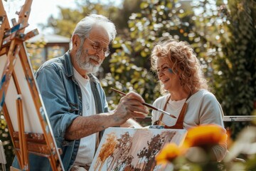 Creative Duo: Seniors Paint on Sunny Terrace