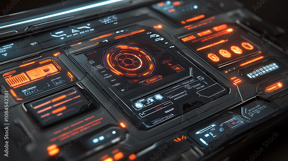Fototapete A collection of HUD frames, encapsulating futuristic modern user interface elements, control panels, high-tech screen digital hologram windows, gaming menus, and more