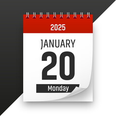 Date 20 January 2025 year realistic calendar day page design