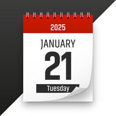 Date 21 January 2025 year realistic calendar day page design