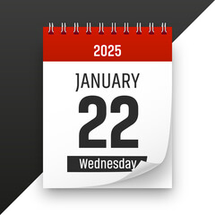 Date 22 January 2025 year realistic calendar day page design