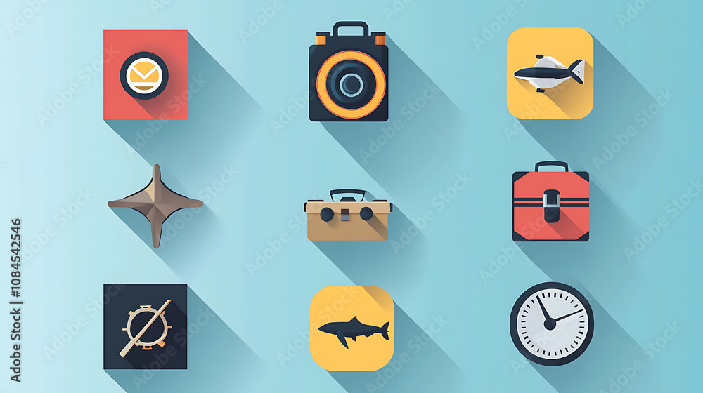 Poster a flat design icon set for travel showcases various symbols associated with travel and exploration, 