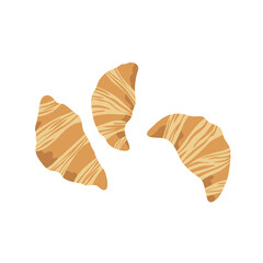 Artistic croissant trio on minimalist white background