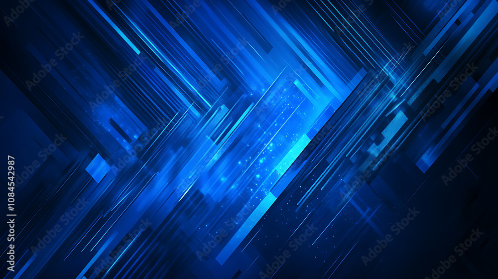 Poster Abstract blue background with arrows pointing in different directions, symbolizing technology and digital innovation