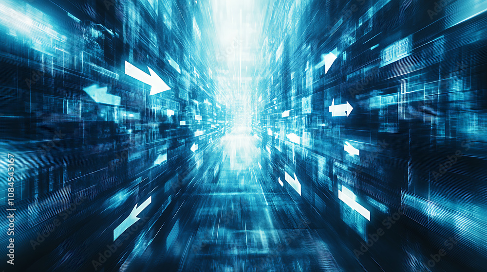 Leinwandbilder abstract blue background with arrows pointing in different directions, symbolizing technology and di
